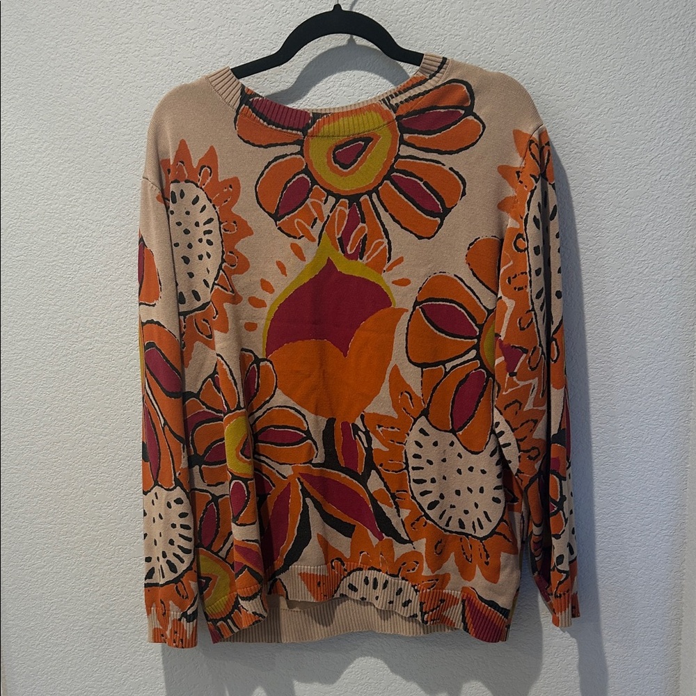 Floral Patterned Women's Sweater - Orange and Brown